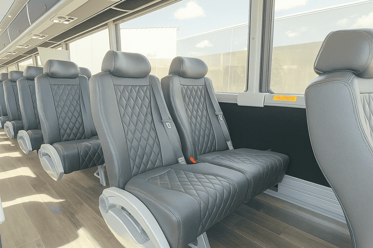 interior of Pueblo Minibus Company charter bus